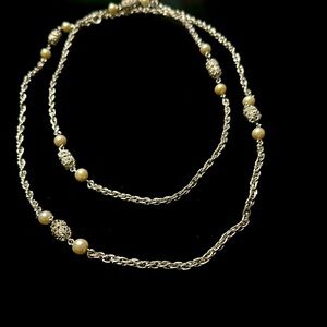 52 inch vintage white faux pearl beads doubler chains long